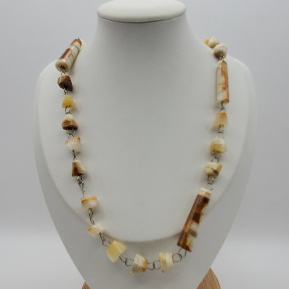 Banded Gemstone Agate Onyx Necklace Vintage Wire Wrapped Jewelry 26" Long - Picture 5 of 9